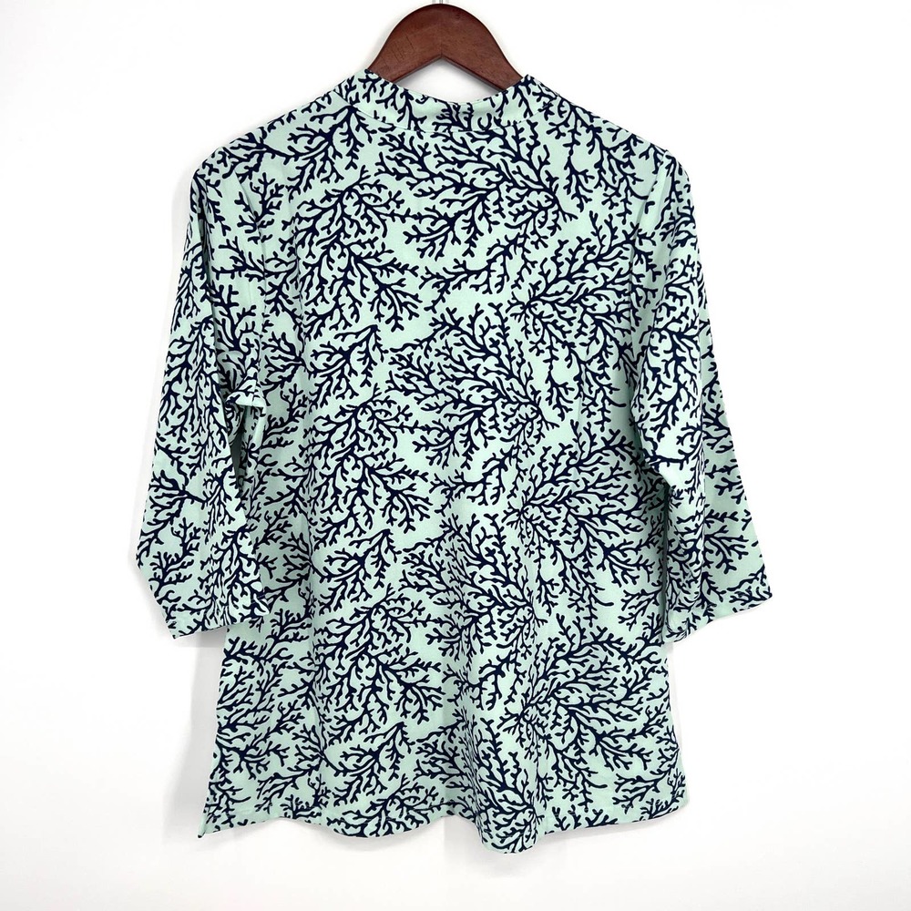 NWOT Denim & Co Size XS Sea Foam Green Coral 3/4 Sleeve Blouse Shirt Top Beach - Picture 7 of 7